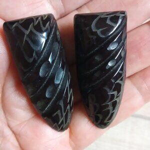 Vintage black bakelite (tested) dress clips pair of two